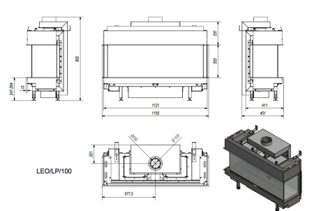 Газовая топка Kratki LEO/LP/100/LPG (балонный газ)
