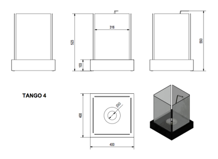 Биокамин Kratki TANGO 4, TUV черный по цене &euro;194